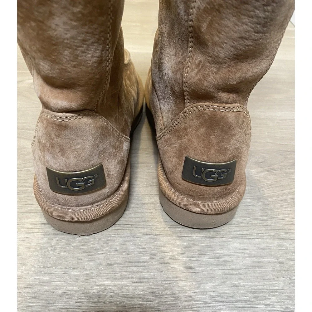 UGG Appalachin Suede Shearling Lace Up Knee High Boots Brown Women's US 7